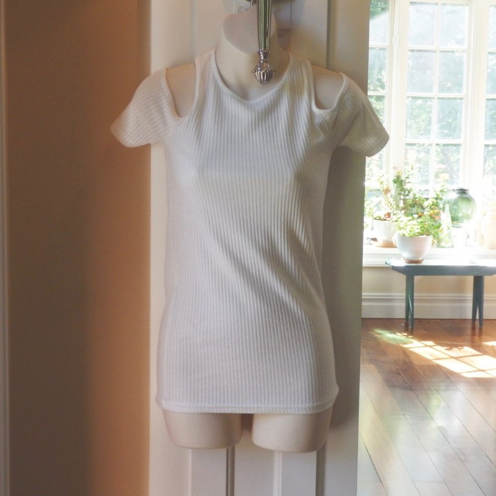 POOF! White Cold Shoulder Top Large
